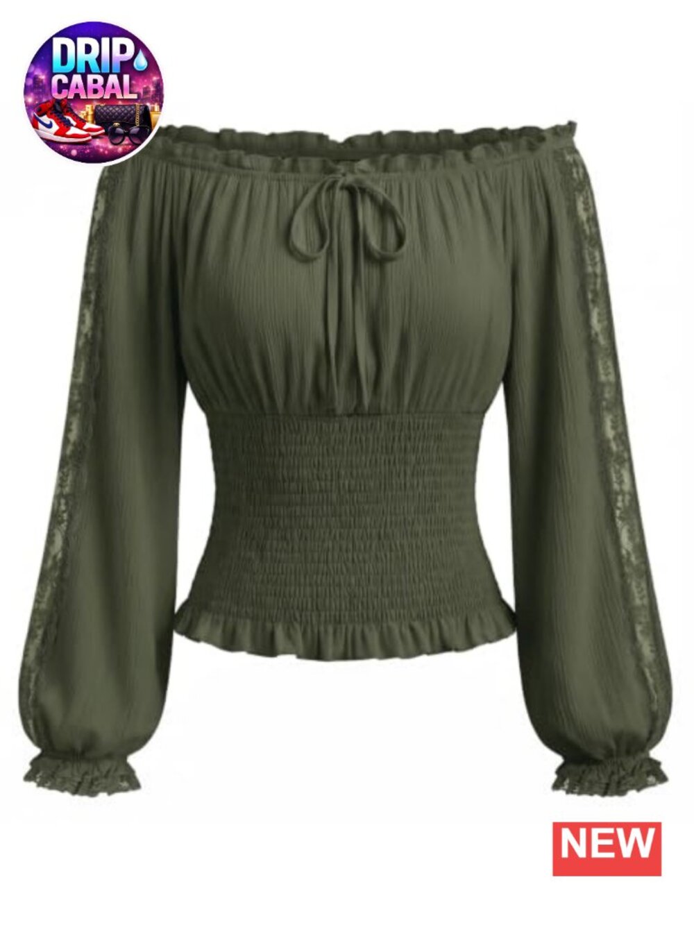 Womens Renaissance Peasant Blouse Lace Off Shoulder Lantern Sleeve Smocked